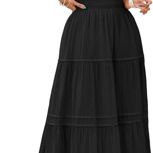 Women's Cotton Midi Dress Short Sleeve V Neck Elastic Waist Embroidered - Picture 1 of 6